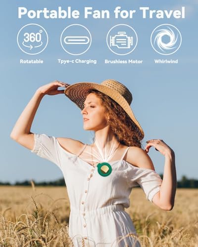 Portable Silent Mini Bladeless Fan Clip On, Small Fan Clip on for Shirt & Waist, Adjustable 3-Speed Suspended Whirlwind Fans, For Outdoor & Travel & Office, Travel Accessories, Gift (Blue) - Image 2