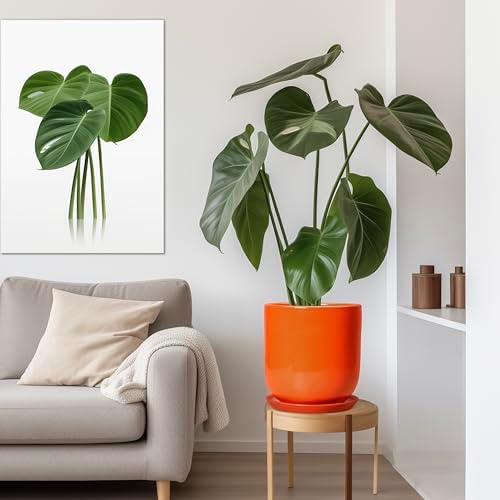12 Inch Pots for Plants - Ceramic Planter with Drainage Hole and Saucer, Decorative Round Large Plant Pot for Indoor Outdoor Plants, Plant Lover Gifts, Home Office Garden Decor, Orange - Image 5