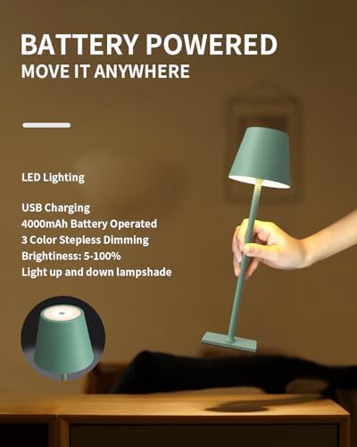 KDG 2 Pack Cordless Green Table Lamps, Rechargeable Portable LED Desk Lamps - Image 4