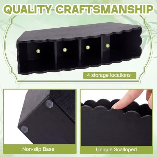 Jetec Scalloped Black Pencil Holder, 4 Compartment Wooden Desk Organizer - Image 4