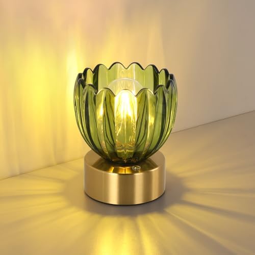 Shenmoyl Cordless Small Table Lamp with 5200mAh Battery & Touch Control, Battery Operated Tulip Table Lamp with 3 Colors, Rechargeable Mini Table Lamps for Bedsides, Bedroom, Nightstand (Green) by Shenmoyl
