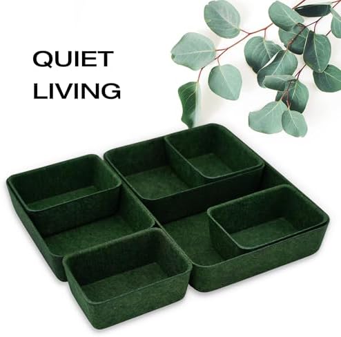 Welaxy 7-Piece Felt Drawer Organizer Bins, Dividers Tray Set, Forest Green - Image 2