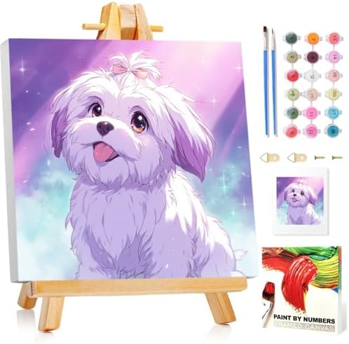 Dog Paint by Numbers Kit for Kids, 8x8 inch by MANDUN