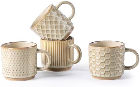 GBhome 8 OZ Stackable Coffee Mugs Set of 4, Ceramic Coffee Cups Set by GBhome