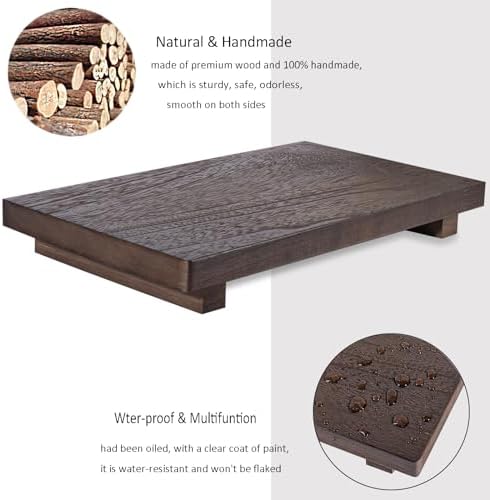 zoocatia Small Wood Tray Pedestal Stand Farmhouse Bathroom Decor Decorative Wooden Riser Kitchen Soap Dish Holder for Vanity, Counter, Sink, Large 11.8" x 7" - Walnut - Image 2