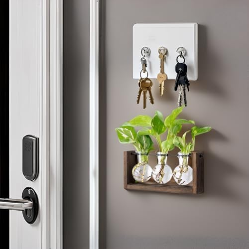 Mkono Plant Propagation Station Hanging Desktop Wooden Stand 3 Vases Holder - Image 3