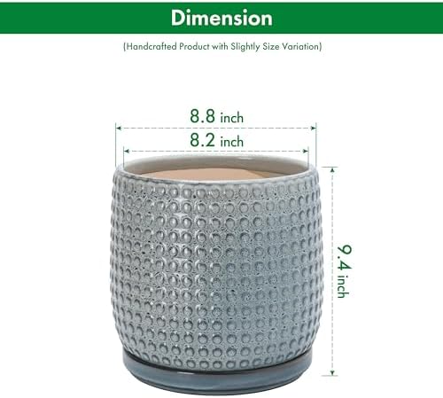 D'vine Dev Beaded Ceramic Pot with Saucer, 8 in, Graphite Blue, 27-C-Q-9 - Image 3