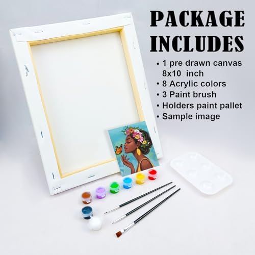VOCHIC Pre Drawn Canvas for Painting for Adults Paint and Sip Kit Painting Party Supplies 8 Acrylic Colors,3 Brushes,1 Palette Art Set Flower Girl 8x10 in - Image 5