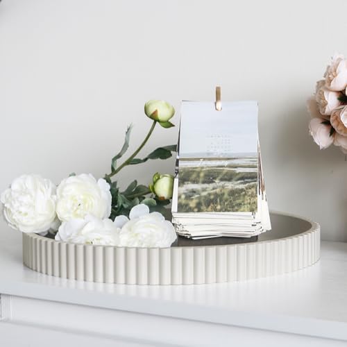 Round Decorative Tray for Coffee Table Decor, 11.8in Cream White Decorative Serving Tray for Kitchen Counter,bandejas decorativas, Wooden Serving Tray for Party - Image 3