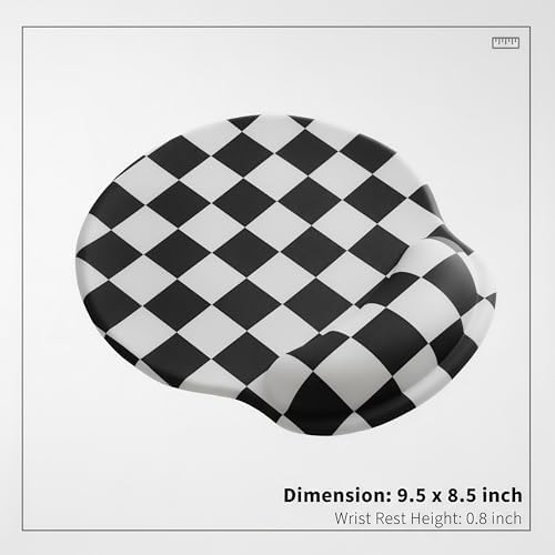 Ohocut Black White Checkered Mouse Pad with Gel Wrist Rest, Wrist Support, Ergonomic Desk Accessories for Women, Office Laptop Gaming Decor, Cute Aesthetic Check Design - Image 4