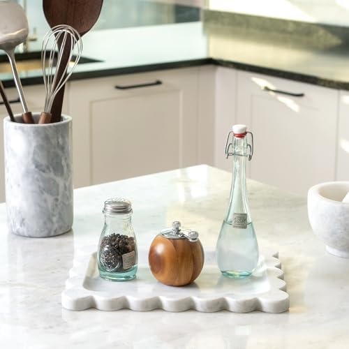 Koville Scalloped Marble Tray, 11"x8" Marble Vanity Tray for Countertop Bathroom Kitchen Dresser, Natural Stone Tray for Jewelry Perfume Home Decor, Decorative Catchall Trays(Bianco Carrara) - Image 6