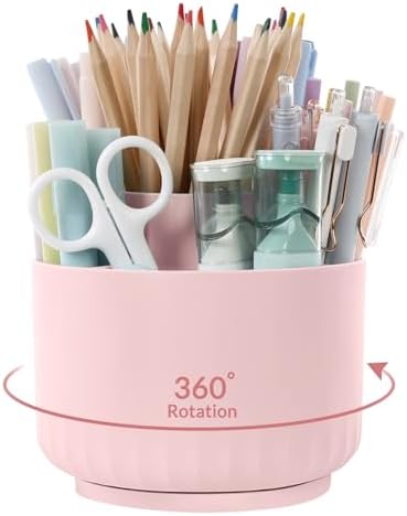 SKYDUE Makeup Organizer, Rotating Pencil Pen Holder for Desk, Dual-Purpose Desk Organizer for Cosmetics & Pens, Makeup Brush Holder with 5 Slots, Pencil Cup for Office, Home by SKYDUE
