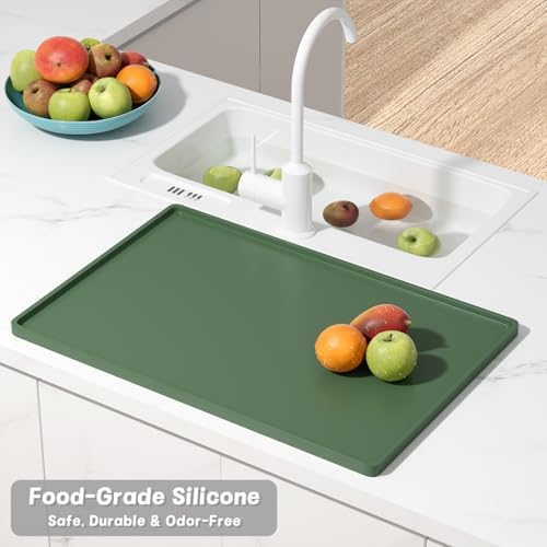 Rnivvi Silicone Coffee Mat, 16" x 24" Waterproof Raised Edge Coffee Bar Mats for Espresso Machine Station Accessories, Heat Resistant Dish Drying Pad for Kitchen Counter, Rubber Bar Decor Pad, Green - Image 6