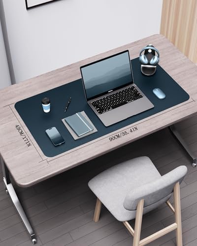 YSAGi Double-Sided Desk Pad, 35.4"x17"Leather Desk Mat, Eco Cork Desk Pad Protector,Large Mouse Pad,Waterproof Desk Blotter for Office/Home(Dark Blue) - Image 2