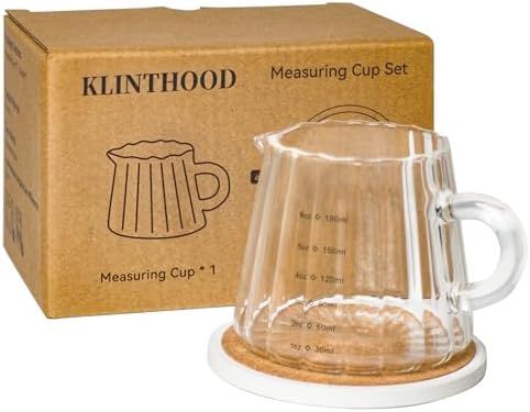 Glass Measuring Cup 6OZ, Espresso Accessories, Expresso Shots Cup, Espresso Shot Glass with V-Shaped Mouth, Ribbed Milk Frothing Pitcher, coffee Espresso Cup (Glass Handle) by Unknown