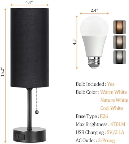 Dott Arts Table Lamp for Bedroom, 3-Color Bedside Lamps with Pull Chain - Image 3