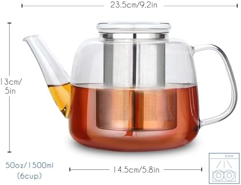 Easyworkz Borosilicate Glass Teapot 50oz with Large Stainless Steel Removable Loose Tea Infuser for Fruit Herbal and Infusion - Image 2