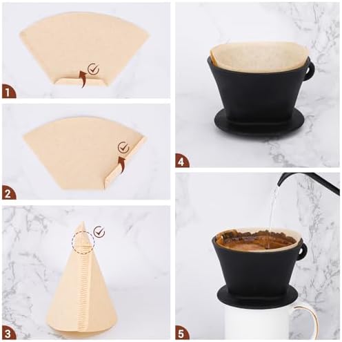 Segarty Pour Over Coffee Maker Set, Black Silicone Dripper Single Cup With 200 Count Cone Filters Paper Size 2, Portable Travel Hand Drip Brewer Kit for Camping - Image 4