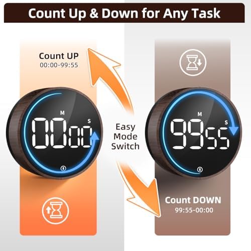 Digital Magnetic Kitchen Timer & Stopwatch with LED Display, Woodgrain - Image 6