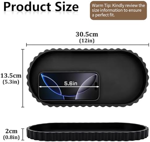 Silicone Bathroom Tray - 12''x5.3'' Oval Vanity Tray for Bathroom Countertop, Kitchen Countertop Tray with Scalloped Edge, Elegant Bathroom Holders and Organizers for Toilet Top, Bathtub Caddy, Black - Image 2