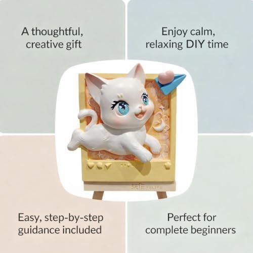 Dumblings 3D Painting Kit – DIY Coloring with Acrylic Paints & Brushes, Relaxing Mindful Craft for Home Decor or Fridge Magnet, Gift for Kids & Adults (3D Painting kit - Cat Catch Dream) - Image 6