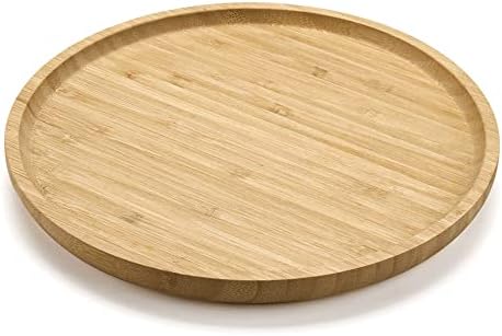 Round Bamboo Tray, Wood Serving Tray, Wooden Platter, Wood Charcuterie Board, Decorative Tray for Coffee Table, 9.8 inch by XIMISISE
