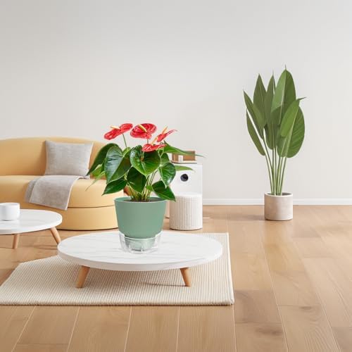 6-Inch Self-Watering Plant Pot with Visual Reservoir and Drainage Hole, Set of 5, Plastic Flower Pots, Planting Pot for Indoor Outdoor Plants (Frosted Mixed Color) - Image 6