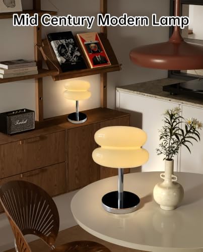 Cordless Mushroom Lamp, Mid Century Modern Glass Lamp 6000mAh Rechargeable Small Table Lamps, Cute Cool Desk Lamps for Living Room Nightstand Home Decor Aesthetic - Image 2