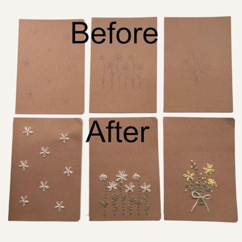 Paper Embroidery Kit for Beginners, Flower Hand Embroidery on Kraft Notebook DIY Craft Kit for Adults Teens with Pre-Printed Patterns, Complete Embroidery Supplies, 3 Simple Stitches, Handmade Gift - Image 3