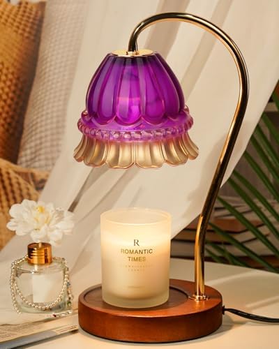 Funistree Flower Candle Warmer Lamp with Timer, Dimmable Candle Lamp Warmer, Christmas Birthday Gifts for Women Mom Her, Housewarming Home Decor, Lotus Wax Warmer for Yankee Candles - Purple Flower by Funistree