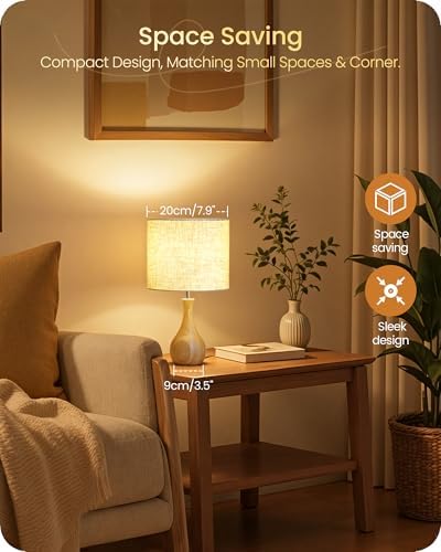 Small Table Lamp, Wood Desk Lamp with Beige Linen Lampshade & Natural Wood Bottle-Shaped Base, Modern Bedside Lamp with Cable, E26 Base, Bulb Not Included, for Bedroom, Kid's Room, ME09TL05 - Image 3