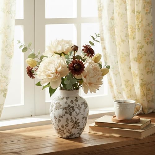 SIDUCAL Ceramic Vintage Vase, 5.83 Inch Retro Ice Cracked Chinoiserie Floral Vase, Rustic Farmhouse Vases for Home Decor, Bookshelf, Garden, Chinoiserie Decor, Tuscan Decor, Brown Floral Pattern - Image 5