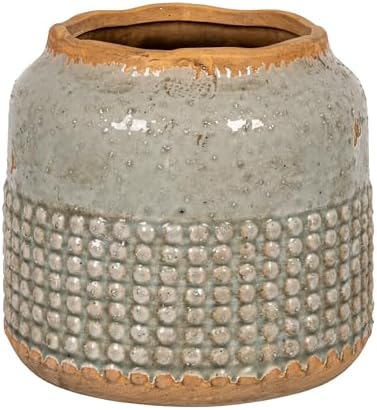 Creative Co-Op Round Terra-Cotta Hobnail Planter Vase with Heavily Distressed Finish, Grey - Image 4