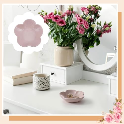 Ceramic Jewelry Dish Tray Small Trinket Tray Aesthetic Nightstand Room Decor Ring Holder Flower Shape Jewlery Plate Bowl for Christmas Birthday Gifts for Women (Pink) - Image 5