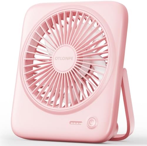 Otlonpe Personal Portable Desk Fan, 4000mAh Small Rechargeable Portable Fan Battery Operated & USB Powered for Travel Sleeping Bedroom Office Home Table, Cordless, Quiet, 4-Speed, 6.5 Inch (Pink) by OTLONPE
