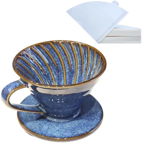 Pour Over Coffee Maker Ceramic Coffee Dripper with 50 Pack Filter by LonMuseum