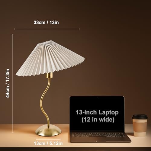KUNJOULAM Small Pleated Table Lamp, Bedside Nightstand Lamp with Beige Lampshade, Morden Mini Lamp for Bedroom Home Office Decor, Bulb not Included - Image 2