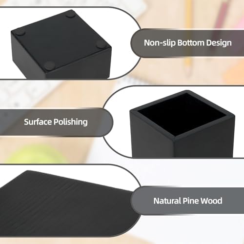 RAWILL 3 PCS Black Wooden Desk Organizer Set Pine Wood Office Desk Accessories with Pen Holder, Paperclip Storage and Sticky Note Holder, Wood Grain Clear, Ideal Gift for Office and Family (Black) - Image 4