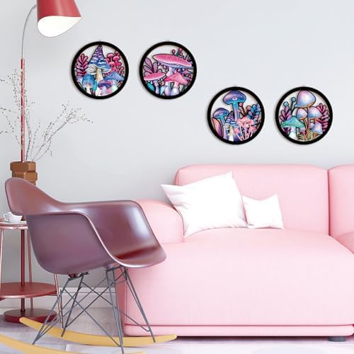HPNIUB Abstract Whimsical Mushroom Cottage Wall Decor, Watercolor Moody Botanical Plant Moss Hanging Sign, 4 Pieces 10''x10'' Vintage Farmhouse Magical Mushroom Artwork for Bedroom Nursery Home Decor - Image 3