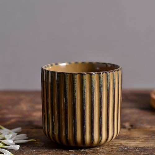 Vintage Ceramic Mug, Japanese Tea Cup 6oz Striped Cup No Handle Drinking Cup for Espresso, Cortado, Matcha, Green Tea, Microwave and Dishwasher Safe, Kiln Transformation Cup (Brown) - Image 3
