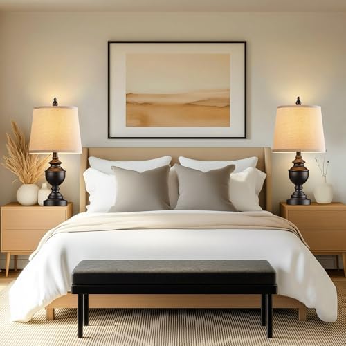 PARTPHONER Retro Table Lamps Set of 2, Bedside Lamp for Bedroom Rustic Farmhouse Table Lamps for Living Room, Vintage Nightstand Lamps with White Shades, Matte Black - Image 6