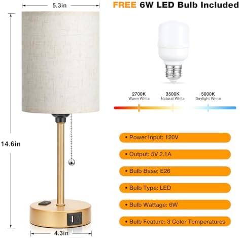 Small Bedside Table Lamp for Bedroom, Desk Lamp with USB Ports for Dorm - Image 4