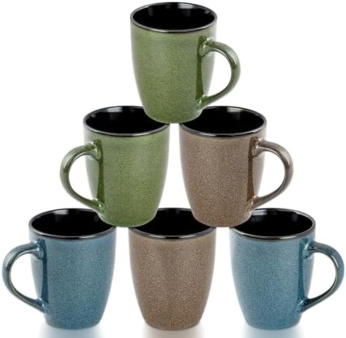 Ceramic Mugs 12oz,Set of 6,Large Ceramic Coffee Mugs for Men, Women, Dad, Mom, Coffee cups,Modern Coffee Mugs With Handle For Tea,Latte,Cappuccino,Cocoa. (6 Pack) by Unknown