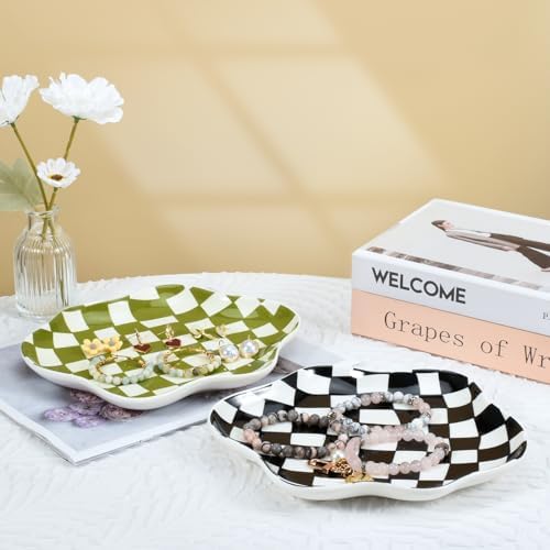 Koythin Black White Checkerboard Ceramic Jewelry Tray, Vanity Trinket Dish - Image 5
