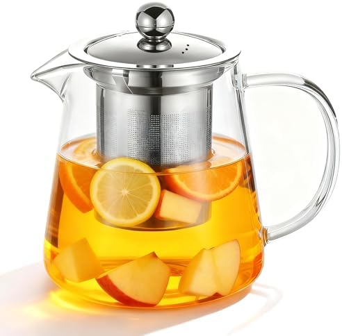 Glass Teapot with Stainless Steel Infuser, Borosilicate Glass Tea Maker, Stovetop Safe (950ML) by BXNSEN
