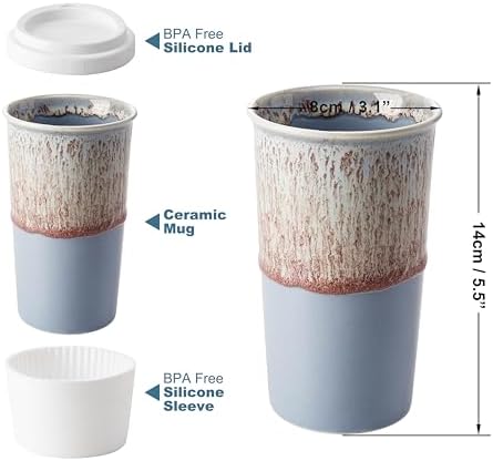 Ceramic Travel Mug with Lid 12 oz Aesthetic Coffee Cup for Women & Men, Modern Minimalist Travel Mug, Microwave & Dishwasher Safe, Fits Car Cup Holder (Whispy Blue) - Image 2