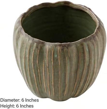 6 Inch Ceramic Planter Pot - Vintage Green Glazed Flower Pot with Accent Stripes, Decorative Indoor/Outdoor Plant Pot for Succulents, Herbs, Flowers - 5.9/6 Inches (Plants not Included) - Image 6