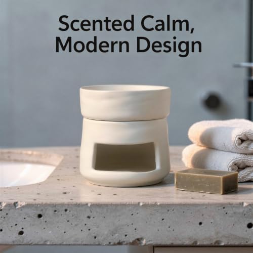 Ceramic Essential Oil Burner, White Nordic Cube Tealight Candle Holder, Modern Minimalist Aroma Diffuser, 3.9 in / 10 x 10 x 10 cm, with Separable Top Lid for Home Spa Decor - Image 6