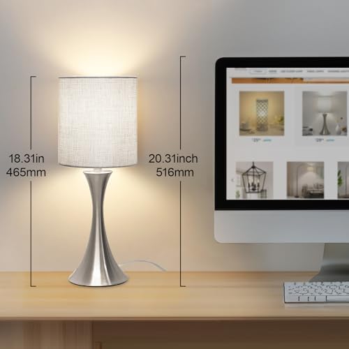 3 Way Touch Control Table Lamp, Dimmable Bedside Desk Lamp with Metal Base Modern Nightstand Lamp Stylish Grey Shade Simple Side Table Lamp for Bedroom, Living Room, Office or Den LED Bulb Included - Image 3