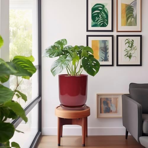Ceramic Planter for Plants - 10 Inch Plant Pot Indoor with Drainage Hole and Saucer Modern Large Outdoor Planter Flower Pot for Home Decor Red - Image 5